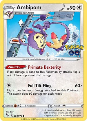 Pokemon TCG - Pokemon GO - Ambipom - 057/078 - Reverse Holofoil