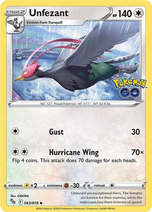 Pokemon TCG - Pokemon GO - Unfezant - 063/078 - Reverse Holofoil