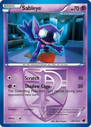 Pokemon TCG - Plasma Freeze - Sableye - 49/116 - Reverse Holofoil