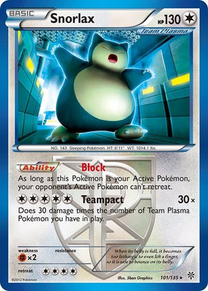 Pokemon TCG - Plasma Storm - Snorlax - 101/135 - Reverse Holofoil