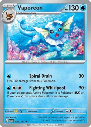 Pokemon TCG - SV: Prismatic Evolutions - Vaporeon - 022/131 - Reverse Holofoil