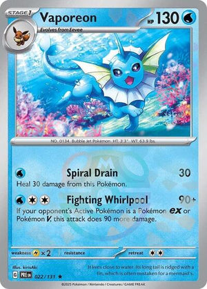 Pokemon TCG - SV: Prismatic Evolutions - Vaporeon - 022/131 - Masterball Holofoil