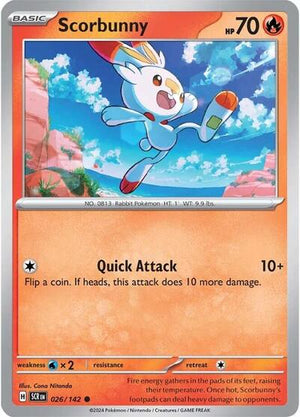 Pokemon TCG - SV07: Stellar Crown - Scorbunny - 026/142 - Reverse Holofoil