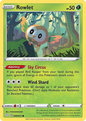 Pokemon TCG - Shining Fates - Rowlet - 006/072 - Reverse Holofoil