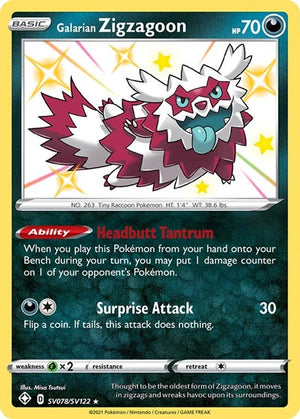 Pokemon TCG - Shining Fates: Shiny Vault - Galarian Zigzagoon - SV078/SV122 - Holofoil