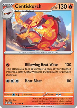 Pokemon TCG - SV08: Surging Sparks - Centiskorch - 028/191 - Reverse Holofoil