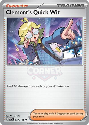 Pokemon TCG - SV08: Surging Sparks - Clemont's Quick Wit - 167/191 - Reverse Holofoil