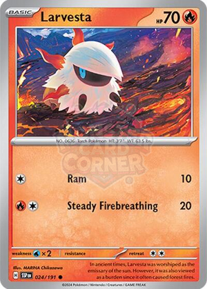 Pokemon TCG - SV08: Surging Sparks - Larvesta - 024/191 - Reverse Holofoil