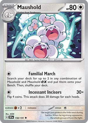 Pokemon TCG - SV08: Surging Sparks - Maushold - 158/191 - Reverse Holofoil