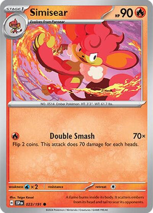 Pokemon TCG - SV08: Surging Sparks - Simisear - 023/191 - Reverse Holofoil