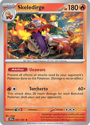 Pokemon TCG - SV08: Surging Sparks - Skeledirge - 031/191 - Holofoil