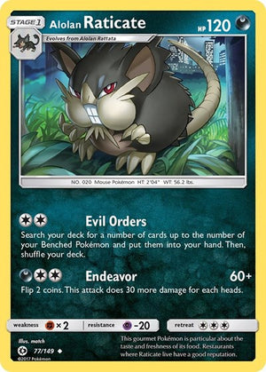 Pokemon TCG - SM Base Set - Alolan Raticate - 77/149 - Reverse Holofoil