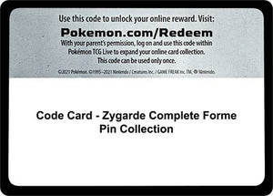 Pokemon TCG - SM Base Set - Code Card - Zygarde Complete Forme Pin Collection