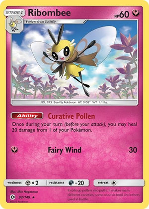Pokemon TCG - SM Base Set - Ribombee - 93/149 - Reverse Holofoil