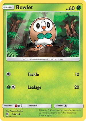 Pokemon TCG - SM Base Set - Rowlet - 9/149 - Reverse Holofoil