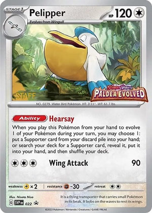 Pokemon TCG - SV: Scarlet & Violet Promo Cards - Pelipper - (Prerelease) [Staff] - SVP 022