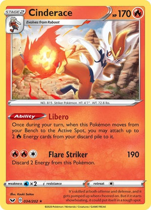 Pokemon TCG - SWSH01: Sword & Shield Base Set - Cinderace - 034/202 - Holofoil