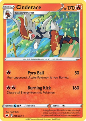 Pokemon TCG - SWSH01: Sword & Shield Base Set - Cinderace - 035/202 - Holofoil
