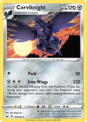 Pokemon TCG - SWSH01: Sword & Shield Base Set - Corviknight - 135/202 - Reverse Holofoil