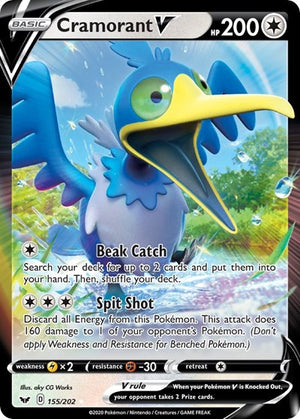 Pokemon TCG - SWSH01: Sword & Shield Base Set - Cramorant V - 155/202 - Holofoil