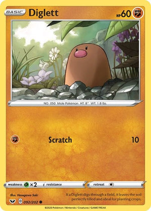 Pokemon TCG - SWSH01: Sword & Shield Base Set - Diglett - 092/202 - Reverse Holofoil
