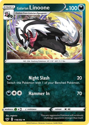 Pokemon TCG - SWSH01: Sword & Shield Base Set - Galarian Linoone - 118/202 - Reverse Holofoil