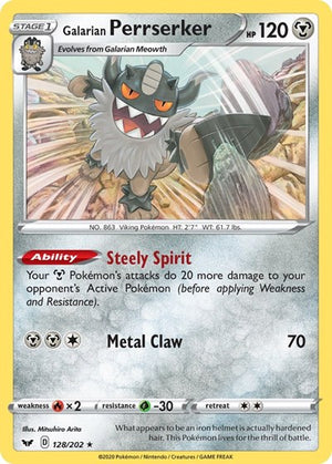 Pokemon TCG - SWSH01: Sword & Shield Base Set - Galarian Perrserker - 128/202 - Reverse Holofoil