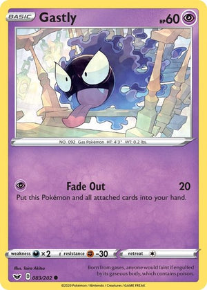 Pokemon TCG - SWSH01: Sword & Shield Base Set - Gastly - 083/202 - Reverse Holofoil