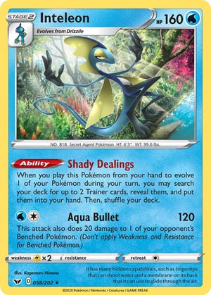 Pokemon TCG - SWSH01: Sword & Shield Base Set - Inteleon - 058/202 - Reverse Holofoil