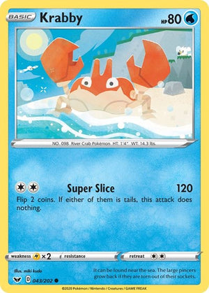 Pokemon TCG - SWSH01: Sword & Shield Base Set - Krabby - 043/202 - Reverse Holofoil