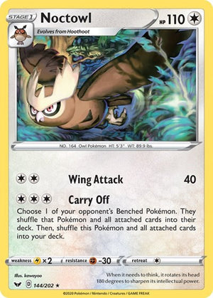 Pokemon TCG - SWSH01: Sword & Shield Base Set - Noctowl - 144/202 - Reverse Holofoil