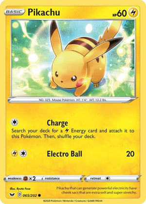 Pokemon TCG - SWSH01: Sword & Shield Base Set - Pikachu - 065/202 - Reverse Holofoil