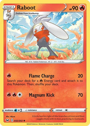 Pokemon TCG - SWSH01: Sword & Shield Base Set - Raboot - 032/202 - Reverse Holofoil