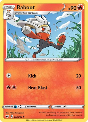 Pokemon TCG - SWSH01: Sword & Shield Base Set - Raboot - 033/202 - Reverse Holofoil