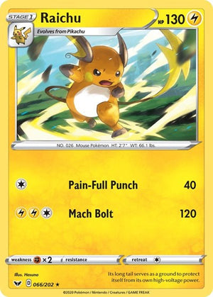 Pokemon TCG - SWSH01: Sword & Shield Base Set - Raichu - 066/202 - Reverse Holofoil