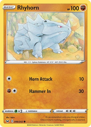 Pokemon TCG - SWSH01: Sword & Shield Base Set - Rhyhorn - 096/202