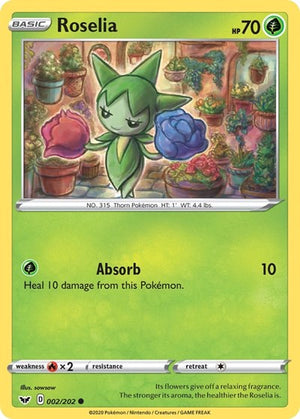 Pokemon TCG - SWSH01: Sword & Shield Base Set - Roselia - 002/202 - Reverse Holofoil