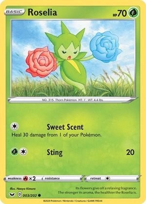 Pokemon TCG - SWSH01: Sword & Shield Base Set - Roselia - 003/202 - Reverse Holofoil