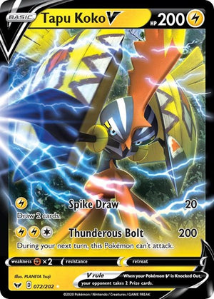 Pokemon TCG - SWSH01: Sword & Shield Base Set - Tapu Koko V - 072/202 - Holofoil