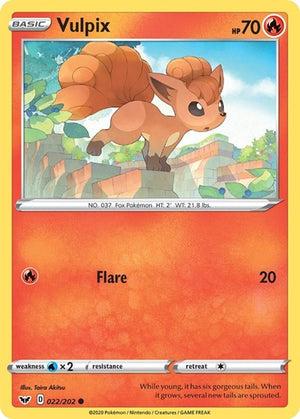 Pokemon TCG - SWSH01: Sword & Shield Base Set - Vulpix - 022/202 - Reverse Holofoil