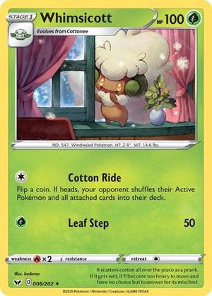 Pokemon TCG - SWSH01: Sword & Shield Base Set - Whimsicott - 006/202 - Reverse Holofoil