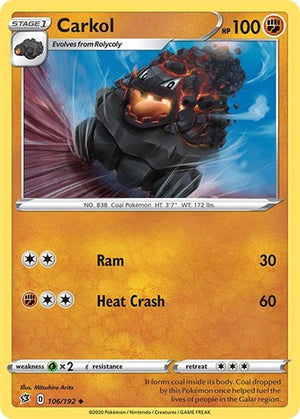 Pokemon TCG - SWSH02: Rebel Clash - Carkol - 106/192 - Reverse Holofoil