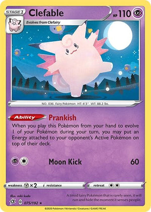 Pokemon TCG - SWSH02: Rebel Clash - Clefable - 075/192 - Reverse Holofoil