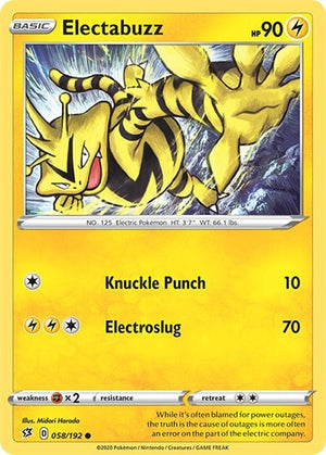 Pokemon TCG - SWSH02: Rebel Clash - Electabuzz - 058/192 - Reverse Holofoil