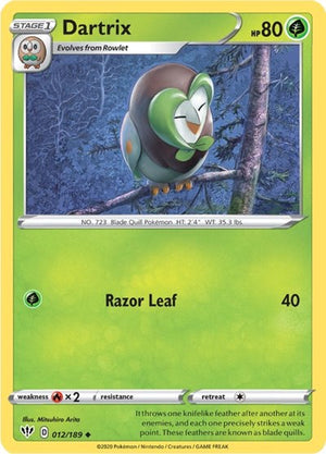 Pokemon TCG - SWSH03: Darkness Ablaze - Dartrix - 012/189 - Reverse Holofoil