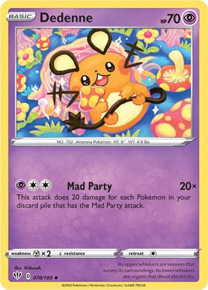 Pokemon TCG - SWSH03: Darkness Ablaze - Dedenne - 078/189 - Reverse Holofoil
