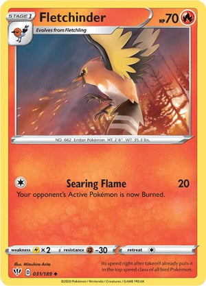 Pokemon TCG - SWSH03: Darkness Ablaze - Fletchinder - 031/189 - Reverse Holofoil