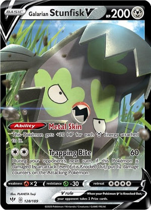 Pokemon TCG - SWSH03: Darkness Ablaze - Galarian Stunfisk V - 128/189 - Holofoil
