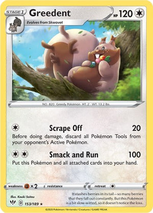 Pokemon TCG - SWSH03: Darkness Ablaze - Greedent - 153/189 - Reverse Holofoil