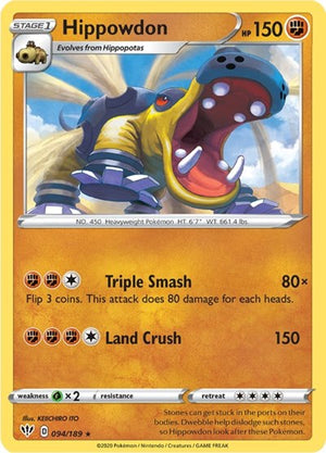 Pokemon TCG - SWSH03: Darkness Ablaze - Hippowdon - 094/189